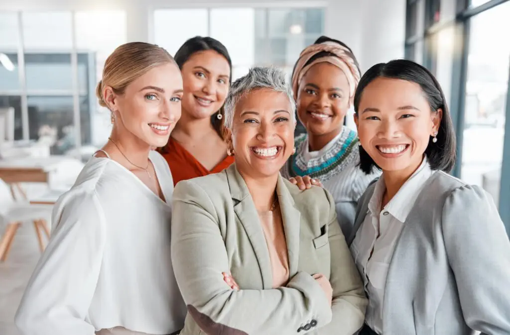 diversity portrait selfie business women teamwork global success group empowerment office leadership social media career asian black woman senior people staff profile picture